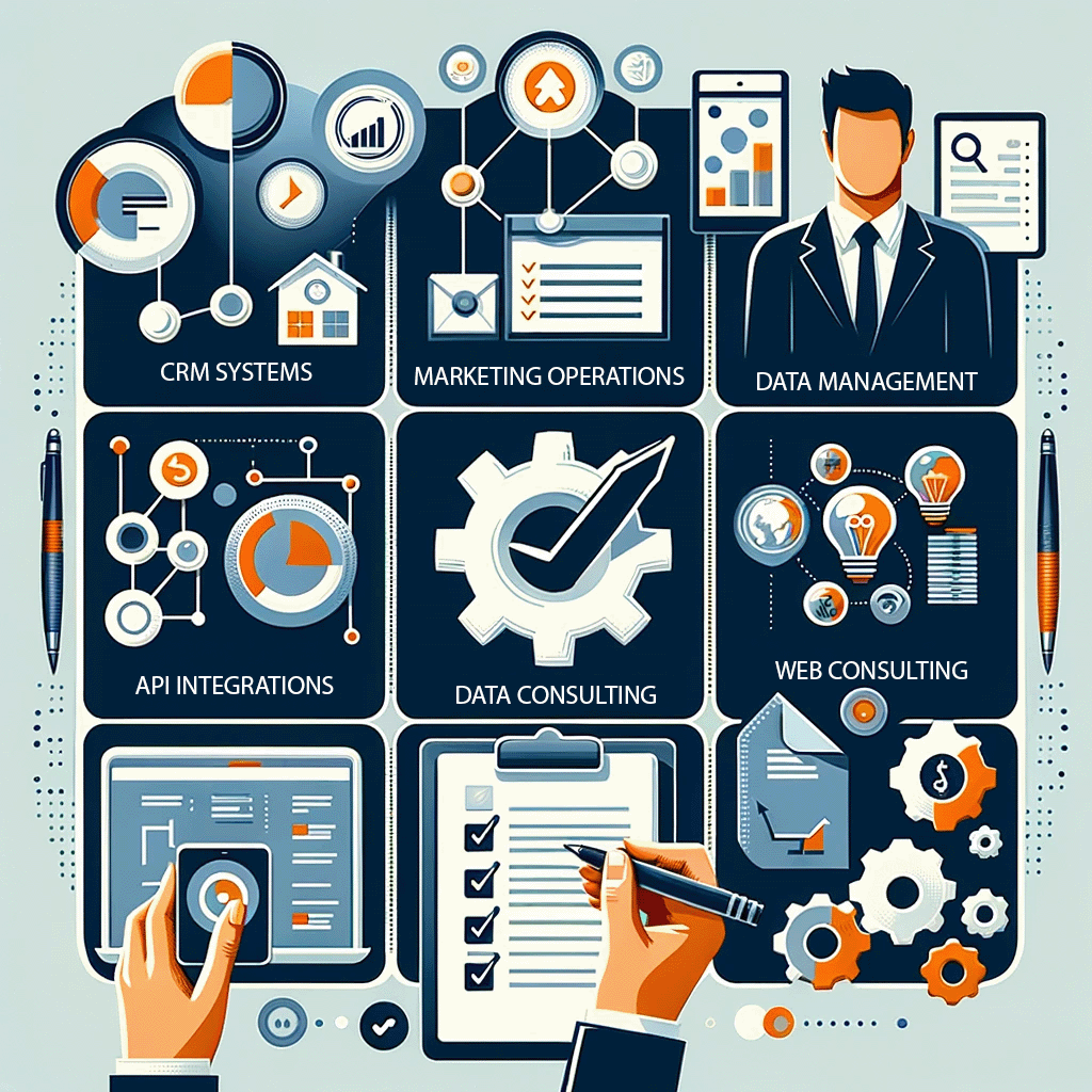 DALL·E 2024-03-08 12.12.29 - Create a graphic that visually represents a checklist of services offered by a technology consulting firm. The image should include icons or elements_