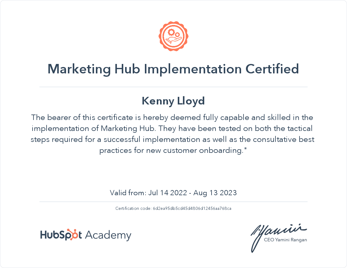 Marketing Hub Implementation Certified