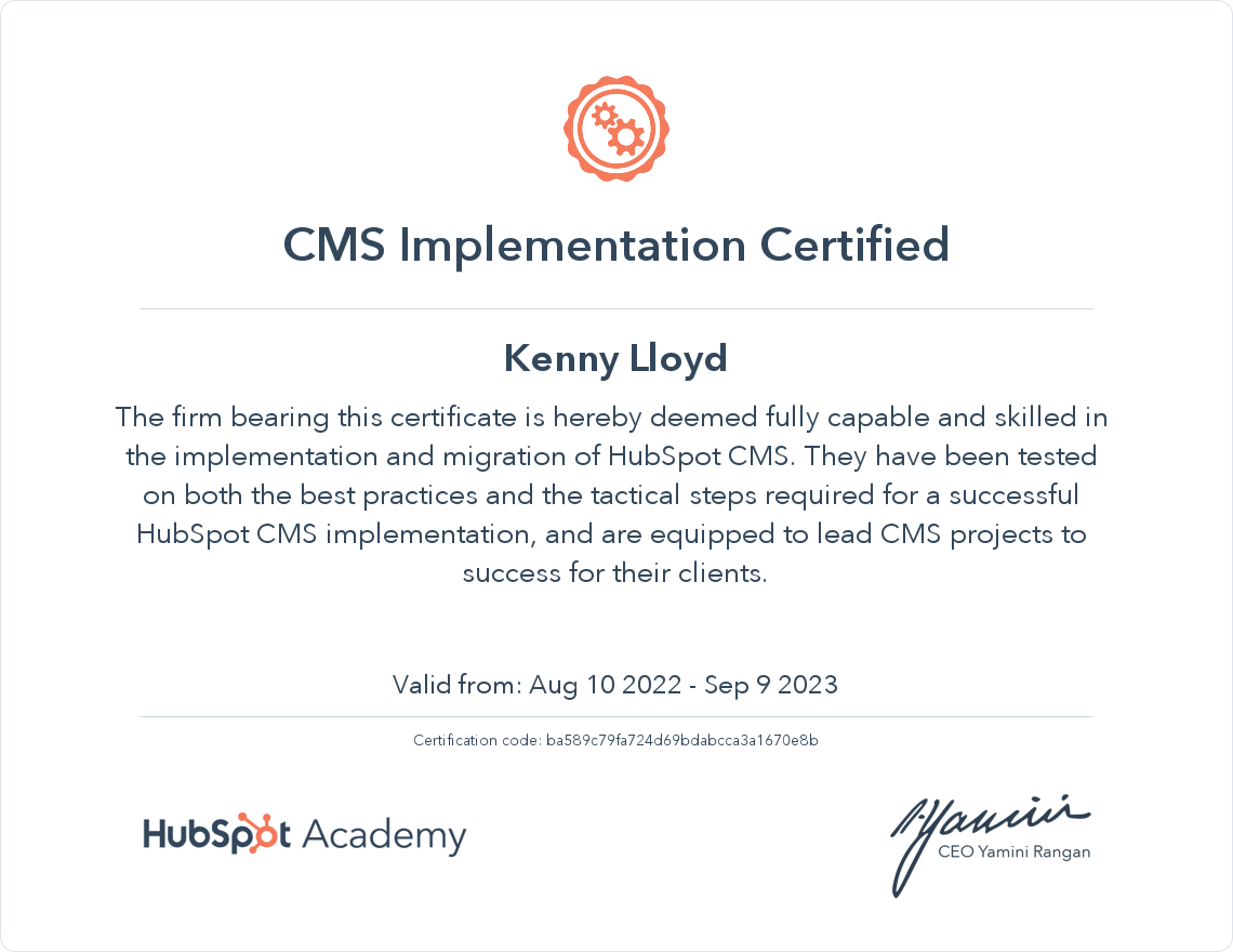 CMS Implementation Certified